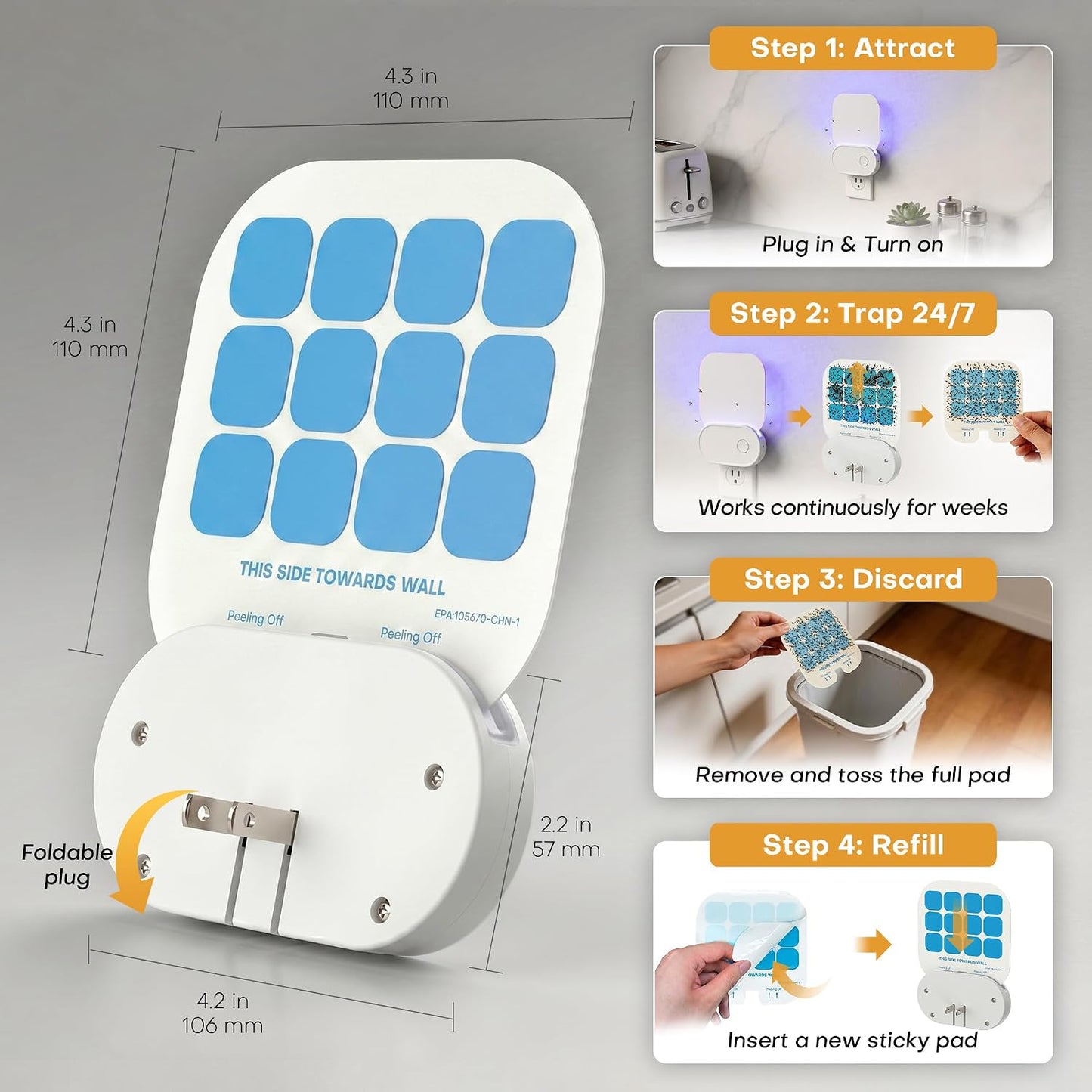 Fruit Fly Traps for Indoors (2 Device + 20 Refills), Gnat Traps for House Indoor, Plug in Fly Traps Indoor for Home, Kitchen&Living Room