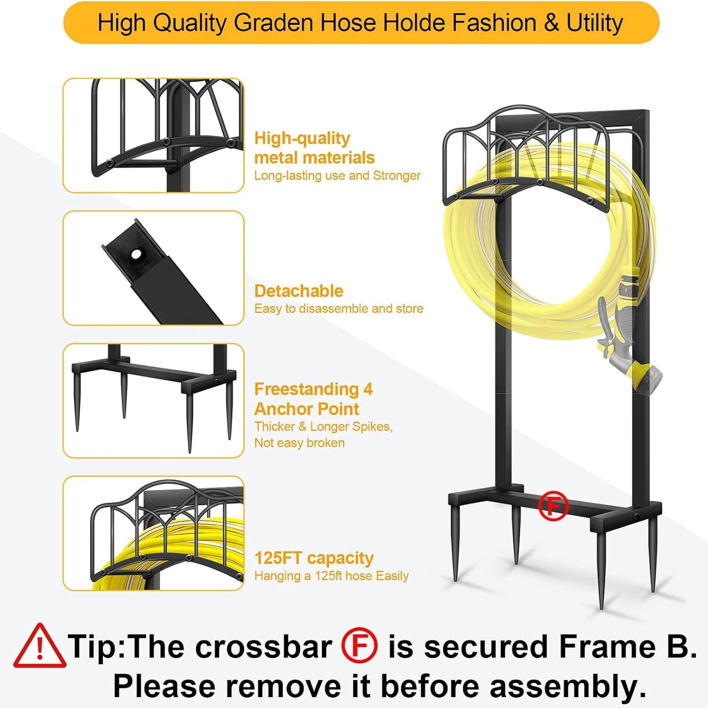 Garden Hose Holder -Upgraded Hose Holder Holds 100-feet Hose,Freestanding Heavy Duty Hose Hanger,Sturdy Hose Stand for Lawn & Yard,Black