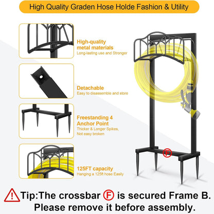 Garden Hose Holder -Upgraded Hose Holder Holds 100-feet Hose,Freestanding Heavy Duty Hose Hanger,Sturdy Hose Stand for Lawn & Yard,Black