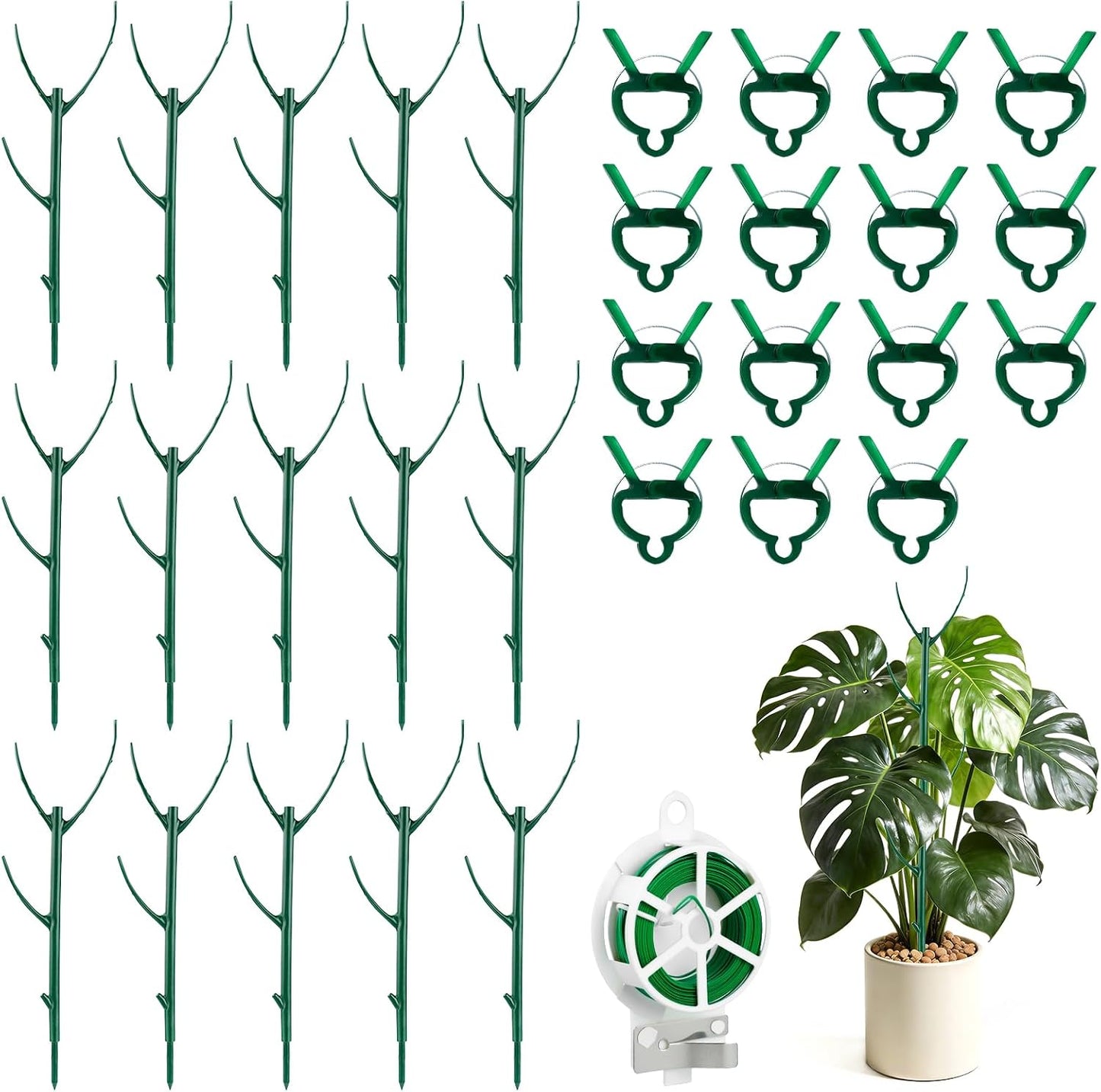 6 Pack Stackable Plant Support Stakes, Stackable Indoor/Outdoor Plant Support Pole with Clamps, Garden Trellis for Supporting Monstera Potted Plants and Climbing Plants