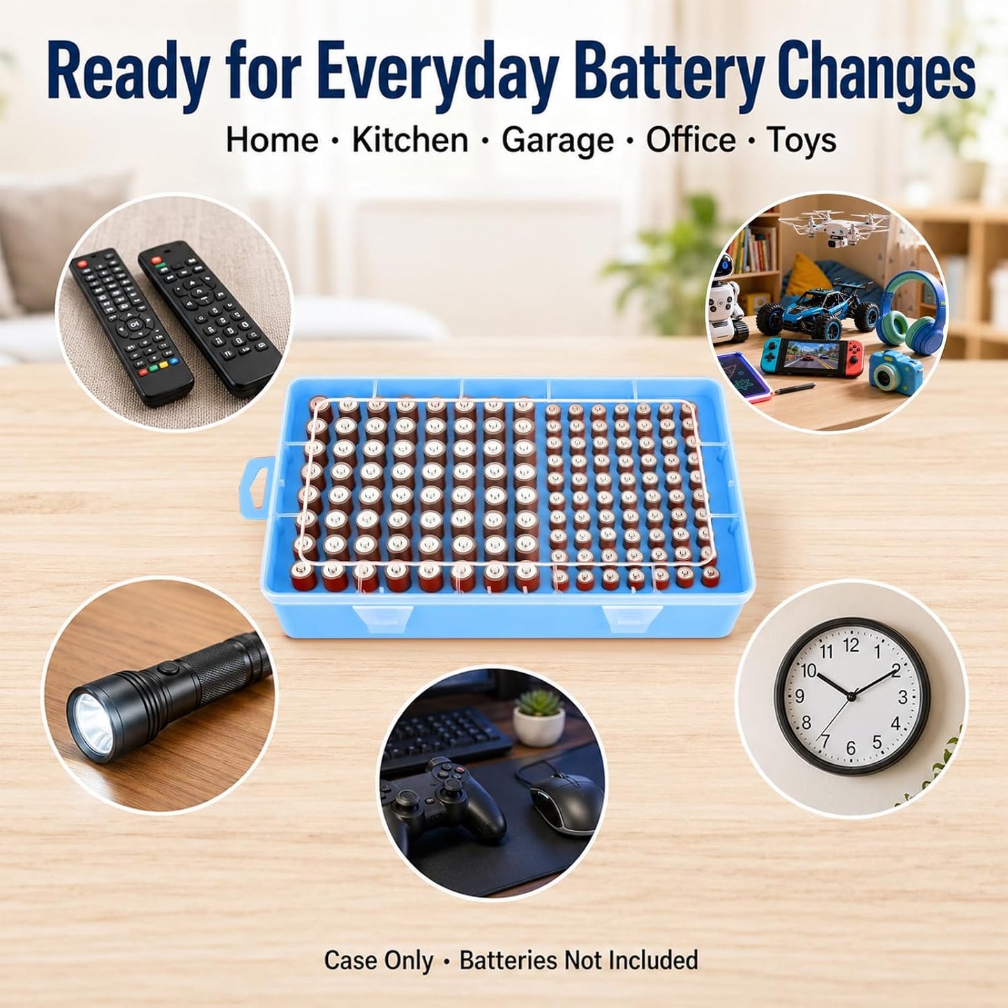 Xuerdon Battery Organizer Case with BT168 Tester 120+ Batteries Storage Box | Clear Plastic Battery Box Holds 49AA 51AAA 10CR2032 10CR1632 Batteries, Wall Mount Drawer Organizer Batteries not Included
