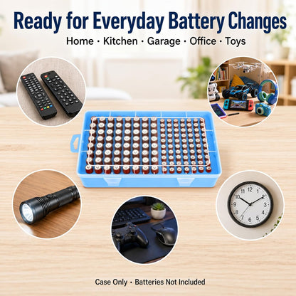 Xuerdon Battery Organizer Case with BT168 Tester 120+ Batteries Storage Box | Clear Plastic Battery Box Holds 49AA 51AAA 10CR2032 10CR1632 Batteries, Wall Mount Drawer Organizer Batteries not Included