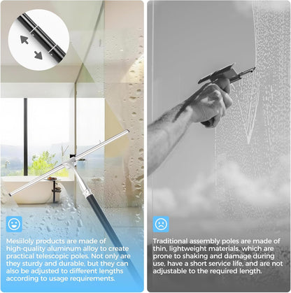 10.7“ Wide All-Purpose Shower Squeegee for Glass Doors, Squeegee for Shower Glass with Hook, Window Squeegee for Home, Small Squeegee for Shower, Bathroom, Car Glass, Mirror (Black)