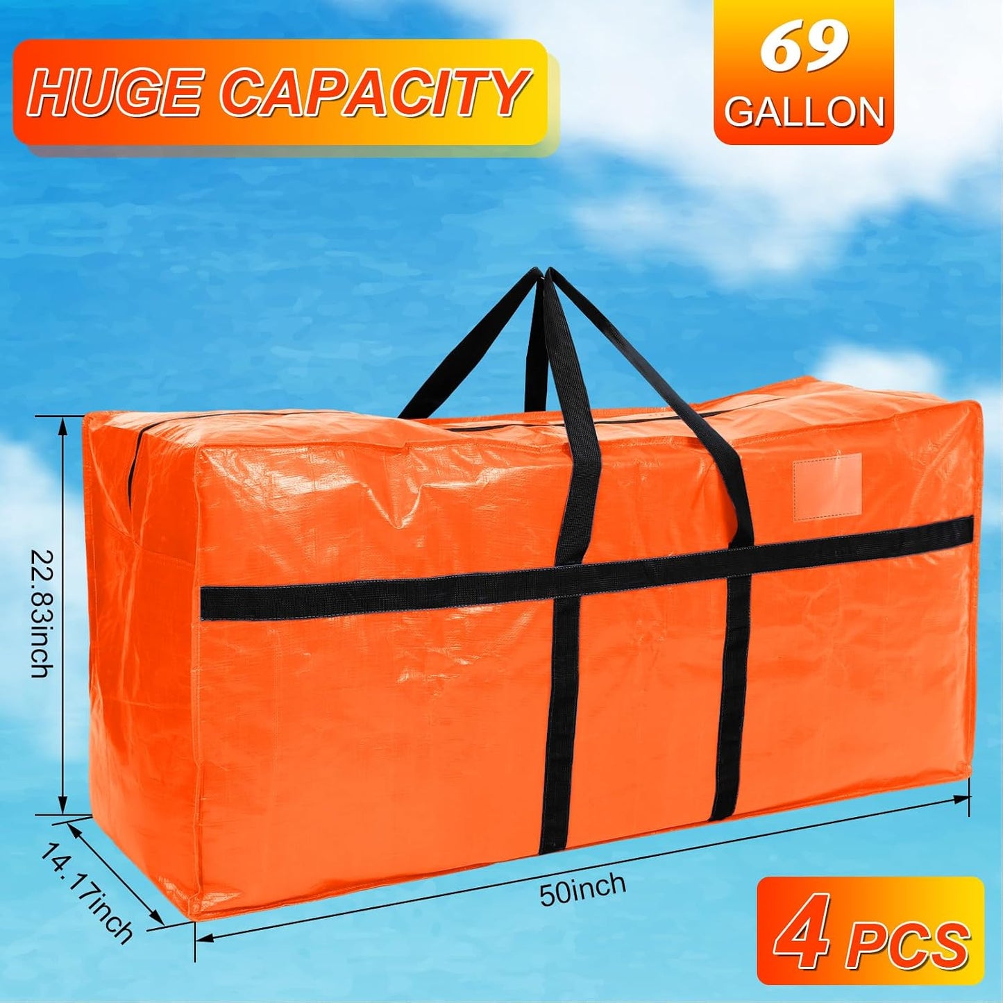 Windyun 4 Pack 57 Gallon Extra Large Moving Bags XXL Heavy Duty Storage Bag with Strong Zipper Handle Jumbo Big Tote Box Foldable for College Dorm Travel Clothes Duffle Blanket Pillow(Red)