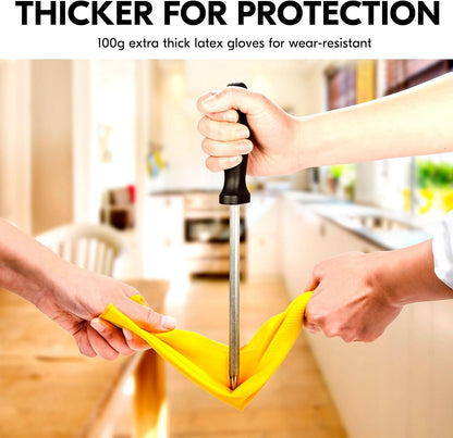 Vgo... 3-Pairs Reusable Household Gloves, Rubber Dishwashing gloves, Extra Thickness, Long Sleeves, Kitchen Cleaning, Working, Painting, Gardening, Pet Care (Size L, Yellow, HH4601)
