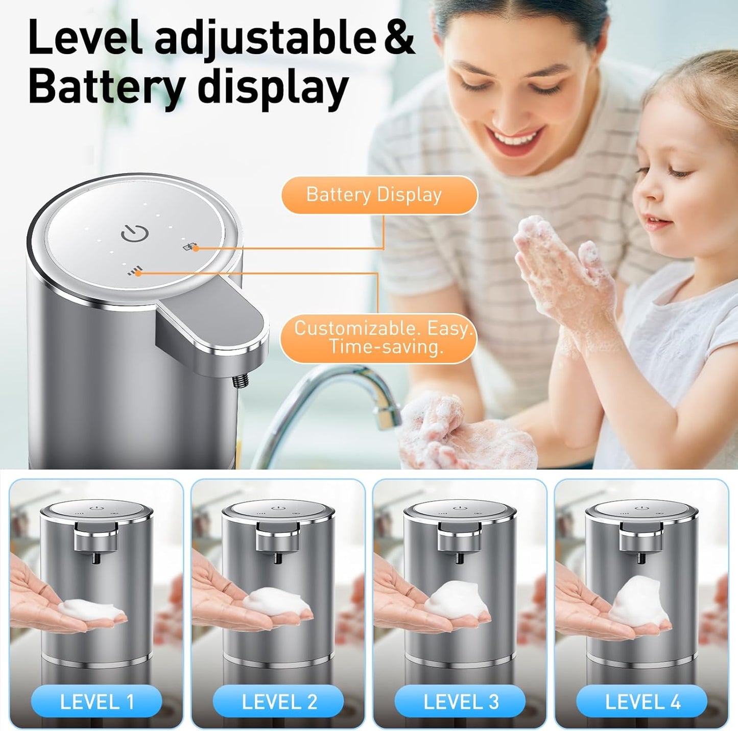 Fantictas Automatic Foaming Soap Dispenser Foaming Hand Sanitizer Touchless 1500mAh Soap Dispenser Rechargeable with Sensor for Bathroom Kitchen 13.5oz/380ml