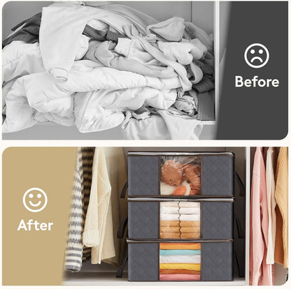 Lifewit 3 Pack 90L Clothes Storage Bins with Lids, Foldable Blanket Storage Bags with Zippers, Clear Window and Reinforced Handles, Closet and Organization for Clothing, Sweater, Comforter, Bedding