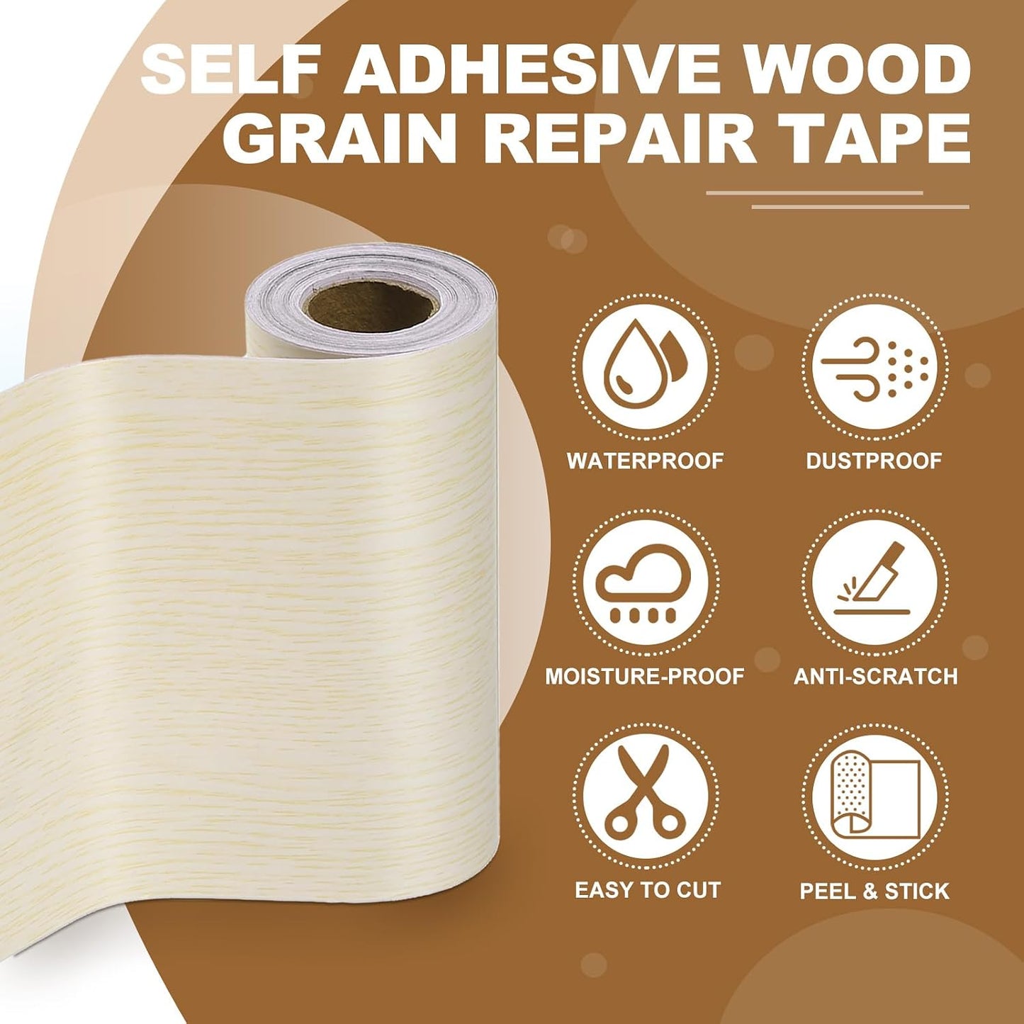 PATIKIL Self Adhesive Wood Grain Repair Tape 33'x 3", Multi-Use Realistic Wood Grain Repair Patch for Furniture Floor Door Table Chair Windows Handicraft DIY, Yellow Teak