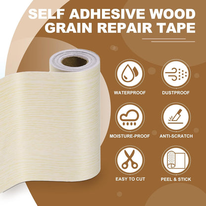 PATIKIL Self Adhesive Wood Grain Repair Tape 33'x 3", Multi-Use Realistic Wood Grain Repair Patch for Furniture Floor Door Table Chair Windows Handicraft DIY, Yellow Teak