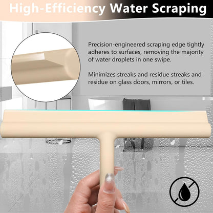 Squeegee for Shower Glass Doors, Resilient Loop - No-Drill & Adhesive Hook, Silicone Shower Squeegee with Stainless Steel Core, Cleaning Tool for Home, Kitchen, Bathroom & Car - Black