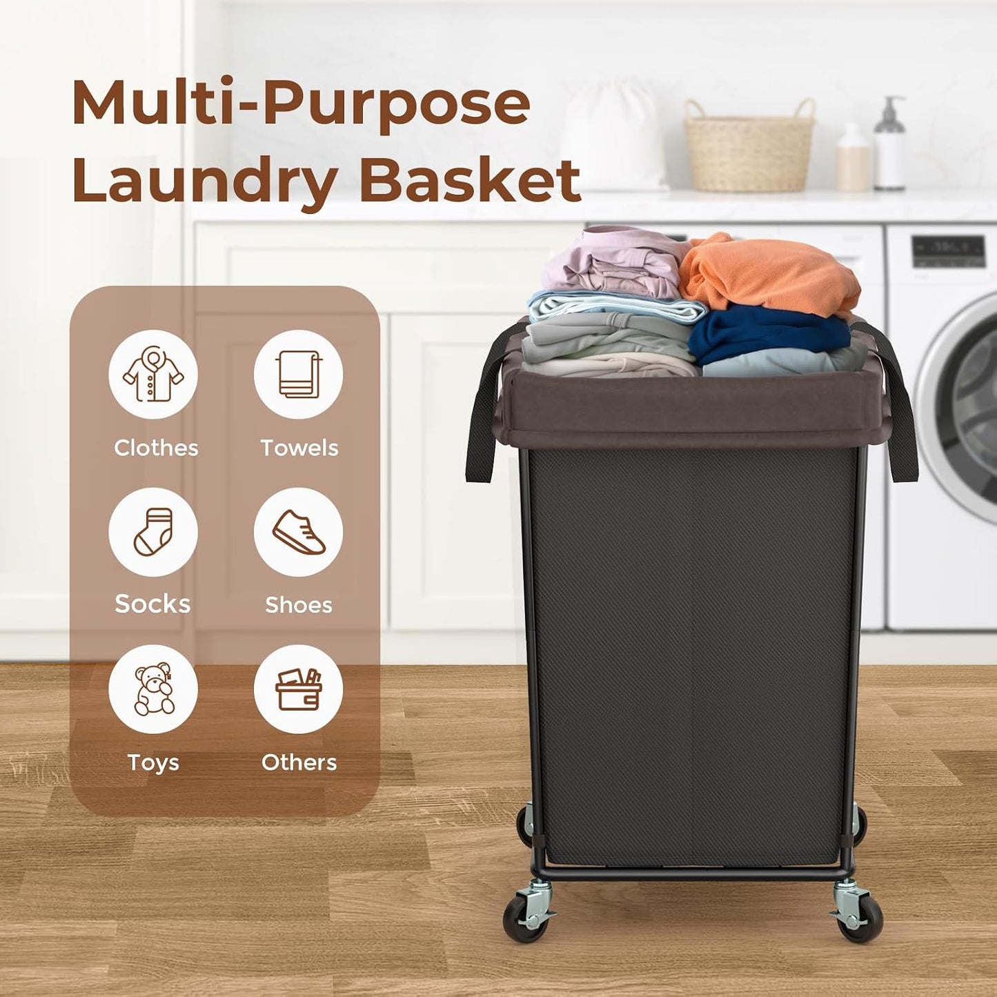 Mefirt 320L Laundry Hamper with Wheels, 3 Section Large Rolling Laundry Basket Bag with Wheels, Clothes Hamper Cart for Laundry, Bedroom, Bathroom and Dorm