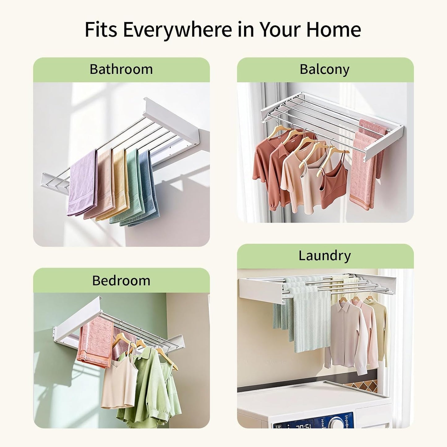 Wall Mounted Clothes Drying Rack Foldable 31.5" Laundry Room Space Saving | Heavy Duty 60 lb Load Drying Rack for Towels, t-Shirt, Jacket & DelicateClothes for Apartment, Bathroom, Laundry Room & RV