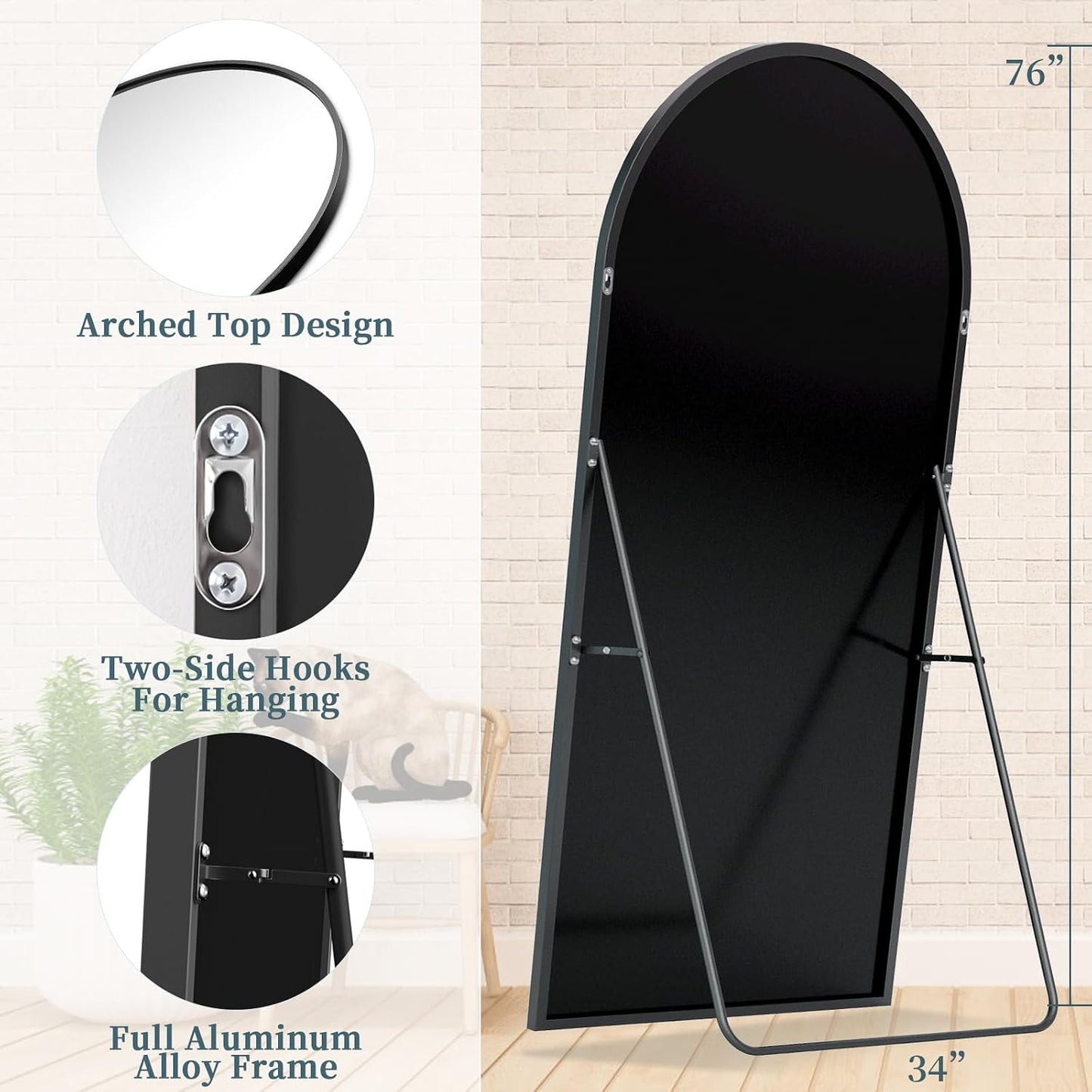 Full Length Mirror with Stand, 71"x28" Arched Full Body Large Stand Up Aluminum Frame Floor Standing Mirror, Freestanding Hanging Leaning Mounted for Bedroom Living Room Entryway Gold