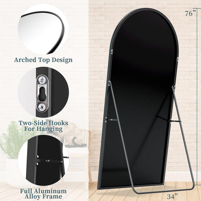 Full Length Mirror with Stand, 71"x28" Arched Full Body Large Stand Up Aluminum Frame Floor Standing Mirror, Freestanding Hanging Leaning Mounted for Bedroom Living Room Entryway Gold