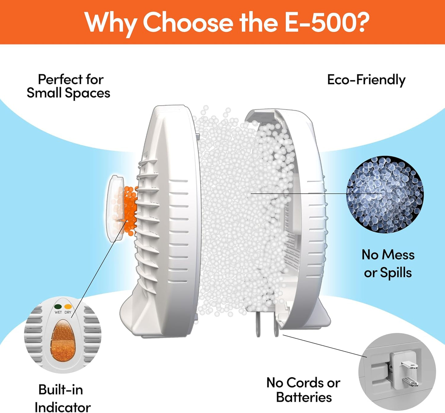 Eva-Dry E-500 Renewable Dehumidifier 2-Pack (6–8 oz Capacity Each), White – Ideal for Closets, Bathrooms, Safes, Boats, and RVs