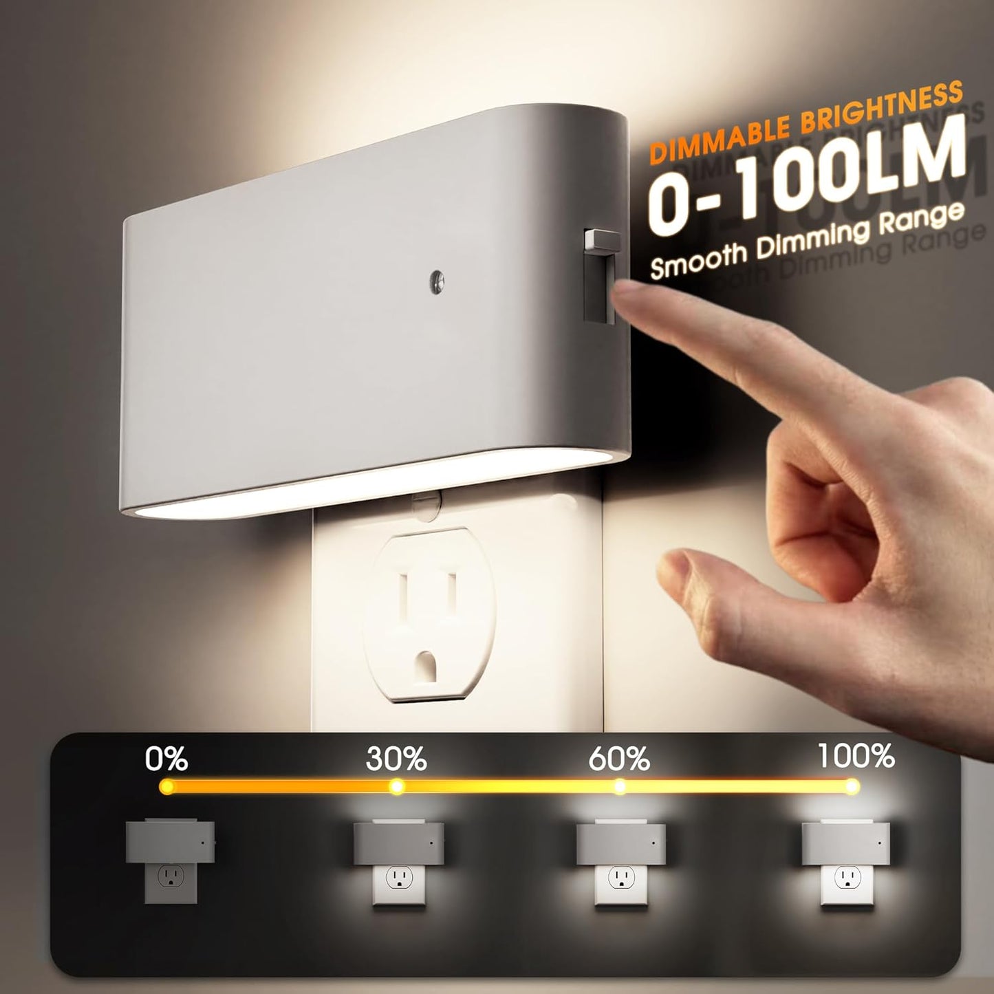 Briignite Motion Sensor Night Light, 2 Pack Motion Activation Night Lights Plug into Wall, Auto On Off, 0-100LM Dimmable Night Light Plug in, 3000K Warm White LED Nightlight for Kids Bedroom Hallway