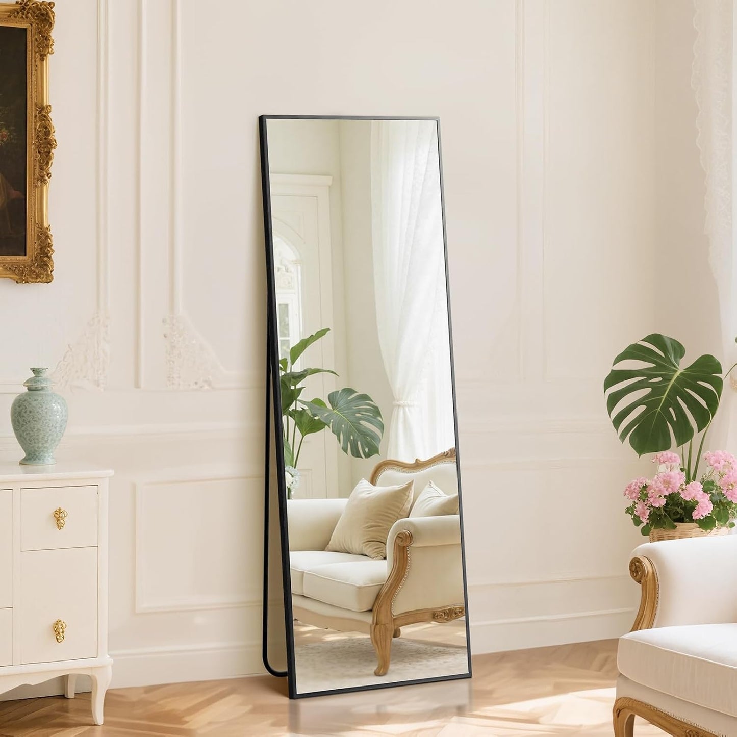 DUMOS 64"x21" Arched Full Length Floor Mirror, Full Body Mirror with Stand, Shatterproof Tempered Glass, Modern Aluminum Alloy Frame, Free Standing or Leaning for Home Decor, Gold