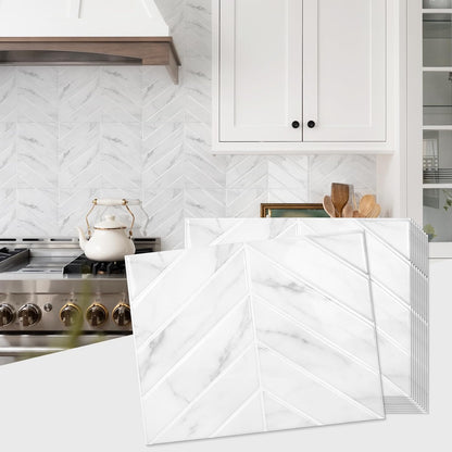 STICKGOO 10 Sheets Thicker Herringbone Peel and Stick Backsplash, 12.6”×9.7” Stick on Wall Tiles, Self Adhesive Tile Sticker for Kitchen Backsplash and Bathroom, White with Grey Grout
