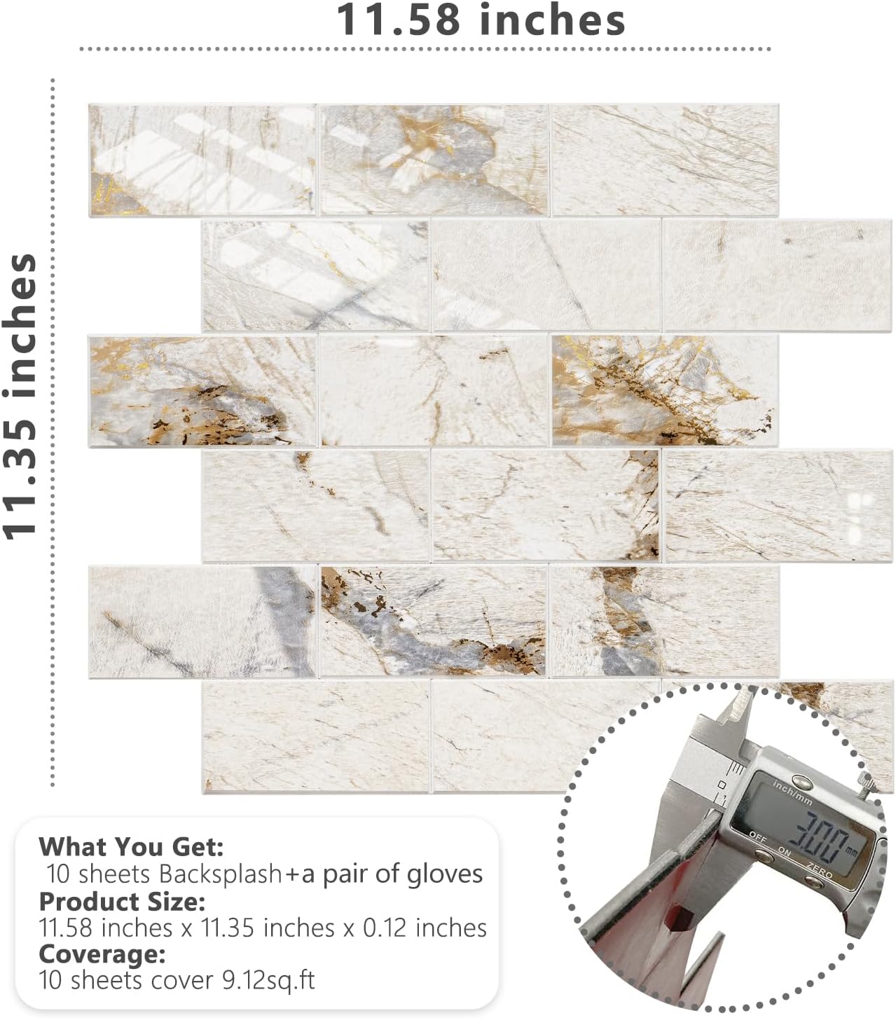 STICKGOO 10-Sheet Subway Tile Peel and Stick Backsplash, Seamless Design Polished Eurasia Beige Kitchen Backsplash Wall Tiles, Glossy Surface Waterproof Stick on Tile for Bathroom, RV, Fireplace