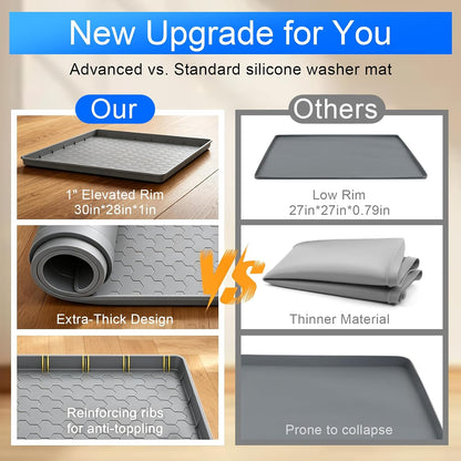 Washing Machine Drain Pan Silicone Mat, Thickened Large 32" X 30" Non-Slip Waterproof Washer Drip Tray, Raised Edge Mat for Under Dryer or Washer, Anti-Vibration,Floor Leak Protector for Laundry Room