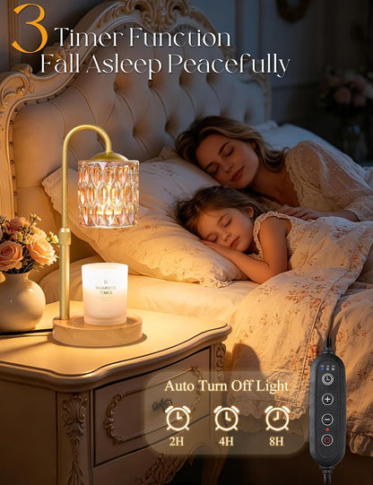 Briever Dimmable Candle Warmer Lamp with Timer, Height Adjustable Electric Candle Wax Warmer, Christmas Birthday Gifts for Women Mom, House Warming Gifts New Home Room Decor, Walnut Solid Wood Base