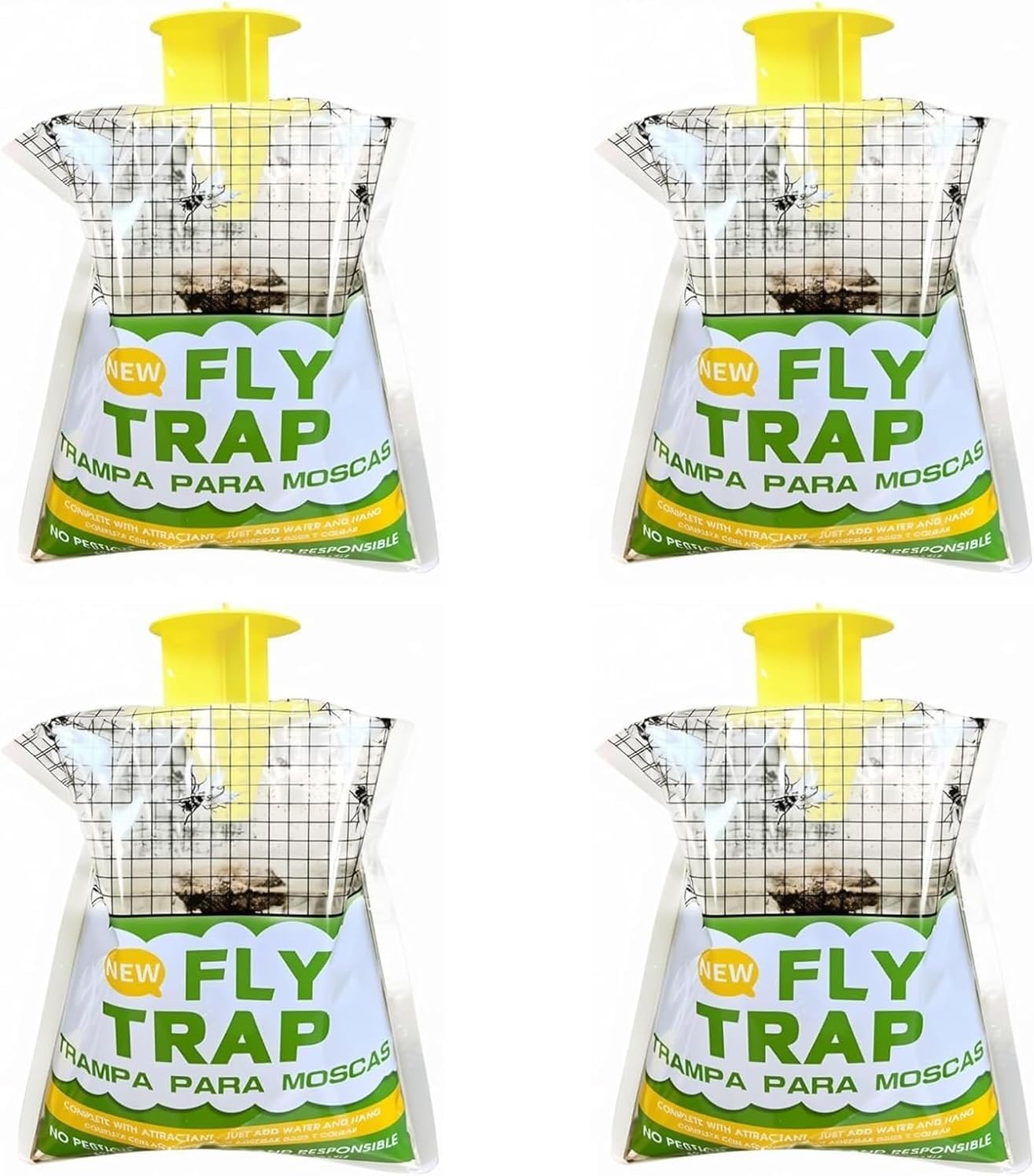 Fly Traps Outdoor,4 Pack Disposable Pre-Baited Effective Hanging Yellowjacket Catcher for Yard Garden Patio Horse Ranch Trash Can,Safe Insect Control Killer Fly Bags