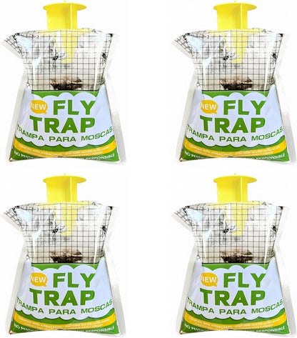 Fly Traps Outdoor,4 Pack Disposable Pre-Baited Effective Hanging Yellowjacket Catcher for Yard Garden Patio Horse Ranch Trash Can,Safe Insect Control Killer Fly Bags