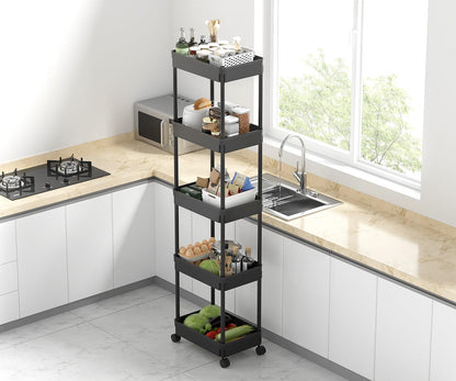 Sooyee 3 Tier Rolling Cart with Wheels, Slim Storage Cart, Under Desk Narrow Rolling Utility Cart Storage Organizer for Office Bathroom Kitchen Laundry Room Narrow Places, White, Plastic and Metal