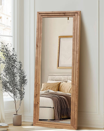 Full Length Mirror 65"x22" with Stand Solid Wood Frame Floor Large Mirror for Living Room, Bedroom Hanging Standing or Leaning Wall-Mounted, New Black