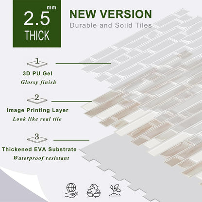 STICKGOO Peel and Stick Backsplash - 10 Sheets of 12”×12” - 3D Self Adhesive Peel and Stick Tile Backsplash for Kitchen & Bathroom