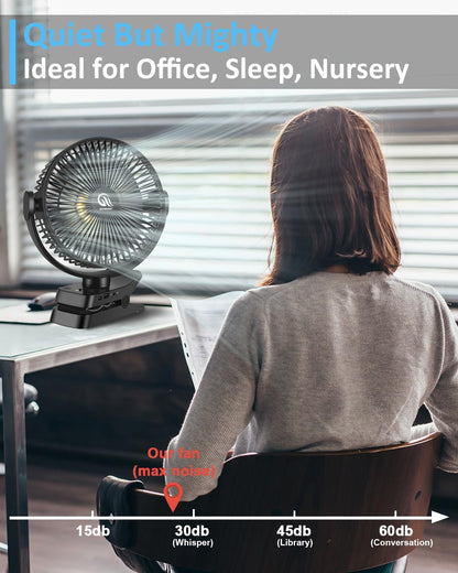 Portable Fan with Remote Control & Timer & LED Lights, 60hrs 12000mAh USB Rechargeable Battery，Clamp/Hanging/Stand Up, Small Clip on Fan for Baby Stroller, Bed, Desk, Camping Tent, Travel