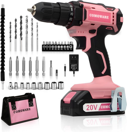 COMOWARE Household Tool Set with 20V Cordless Drill Driver, 120Pcs Hand Tool Kit for Men, Power Drill Set with Plastic Toolbox, Ideal for Office, Garden, DIY Project
