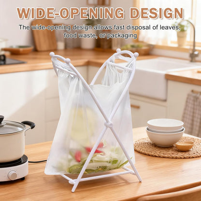 Trash Bag Stand, Foldable Trash Bag Holder Kitchen Trash Bag Rack Indoor Outdoor Trash Can Stand for Kitchen, Camping, Picnic (White)