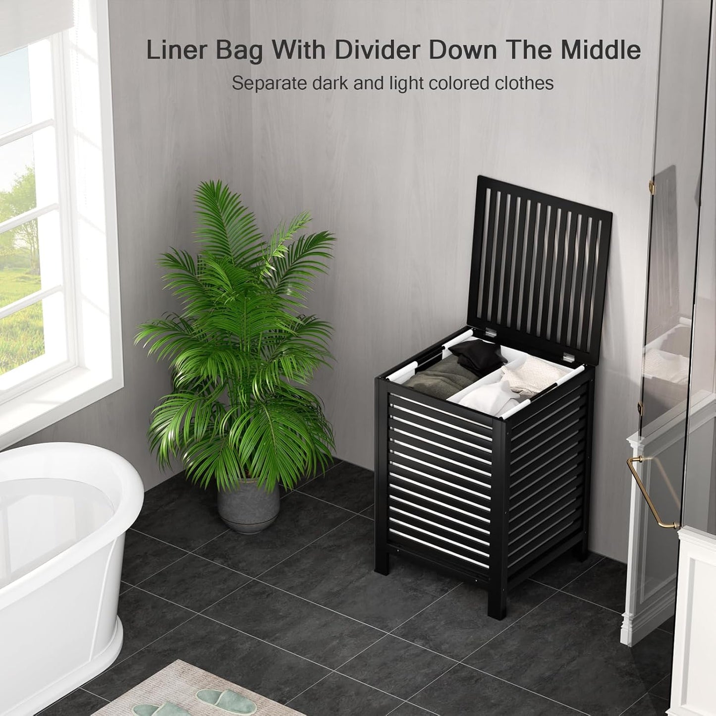 Homykic Bamboo Laundry Hamper with Lid, 120L Large Clothes Laundry Sorter with Removable 2-Section Liner Bag, Raised Laundry Basket Organizer for Clothing, Bathroom, Bedroom, Laundry Room, Natural