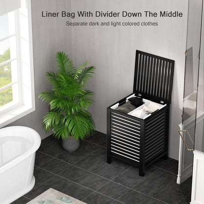 Homykic Bamboo Laundry Hamper with Lid, 120L Large Clothes Laundry Sorter with Removable 2-Section Liner Bag, Raised Laundry Basket Organizer for Clothing, Bathroom, Bedroom, Laundry Room, Natural