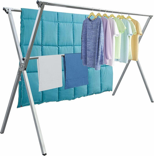 Clothes Drying Racks Outdoor, Updated Version,Stainless Steel Laundry Drying Rack for Indoor Outdoor and The Balcony,Length Adjustable Saves Space,with Windproof Hooks