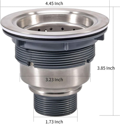 3-1/2 Inch Sink Drain Assembly Kit, Removable Deep Sink Strainer Basket with Sink Stopper/Sealing Lid for Home, Kitchen, Stainless Steel