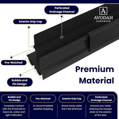 32 Inch Black, Adjustable Double Bubble Door Sweep for Exterior Doors, Under Door Seal with Drip Edge and Punched Drainage Channel, Pre-Notched for Weatherstripping, Trim-to-Fit Avodah Hardware