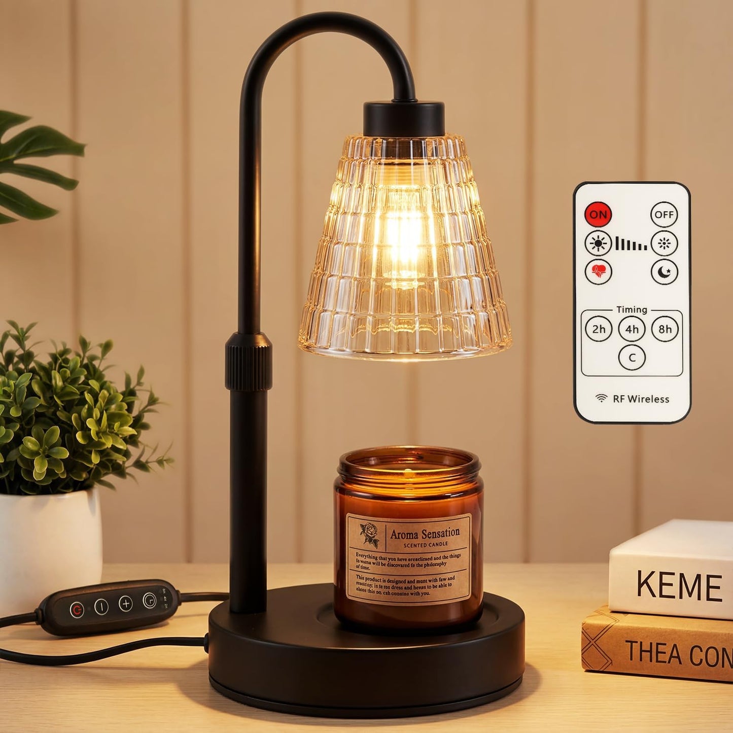 Candle Warmer Lamp with Remote Control Timer Dimmer - Wax Melt Warmer with 2 Bulbs, Adjustable Height, Birthday Gifts for Mom Women, House Warming Gifts New Home Decor (Round)