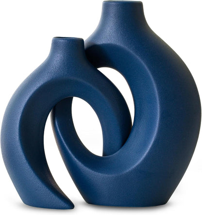 Levvohd Hollow Ceramic Vase Set of 2, Modern Nordic Minimalist Book Style Boho Aesthetic Vases for Home Decor Living Room Shelf Entryway Coffee Centerpiece Table Decorative (Cream White)