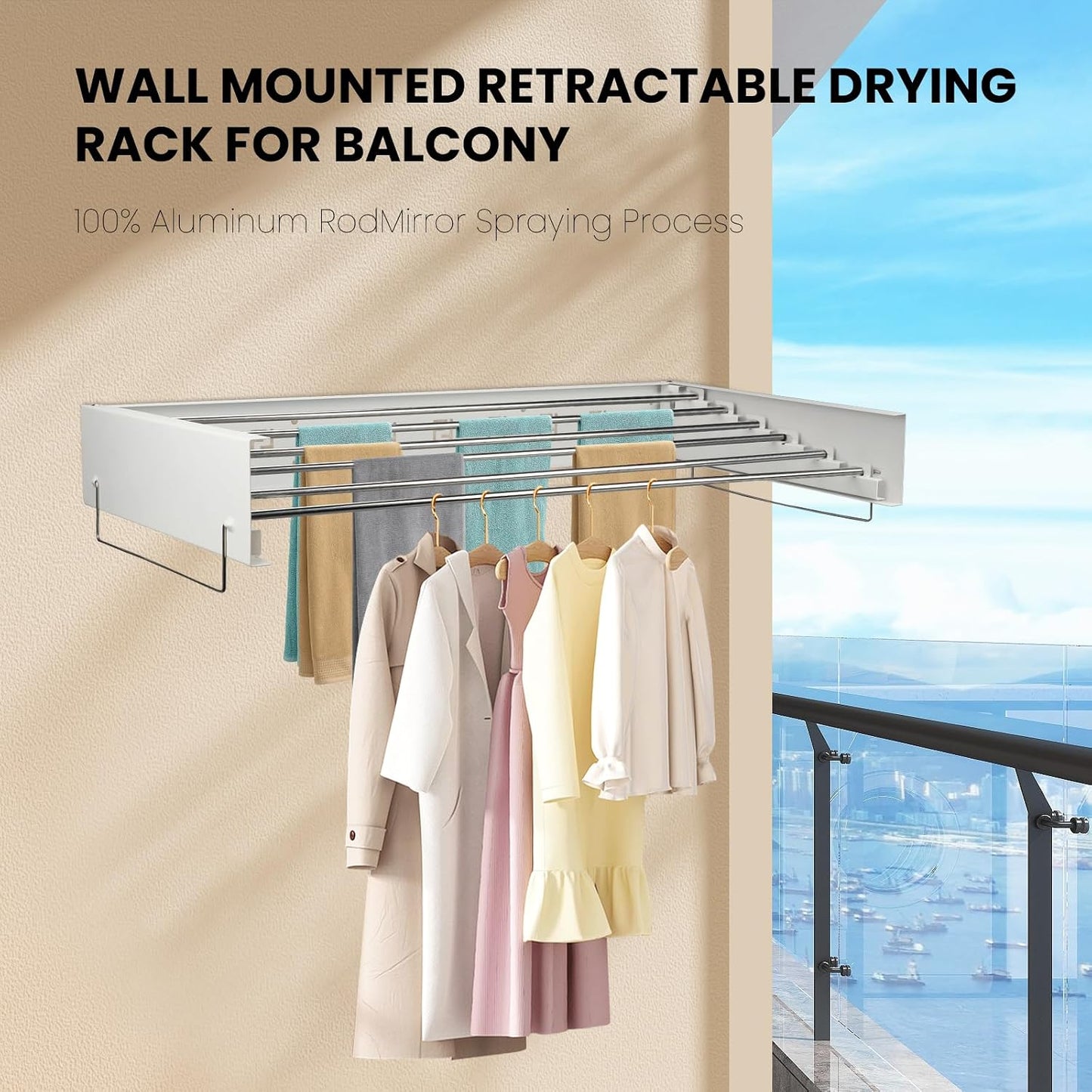 Wall Mounted Clothes Drying Rack, 39.5 x 19.8 x 5.11 Inches Retractable Clothes Drying Rack, 88lbs Capacity, Folding Indoor Laundry Drying Rack for Drying Clothes, Space-Saving 6 Dryings Poles