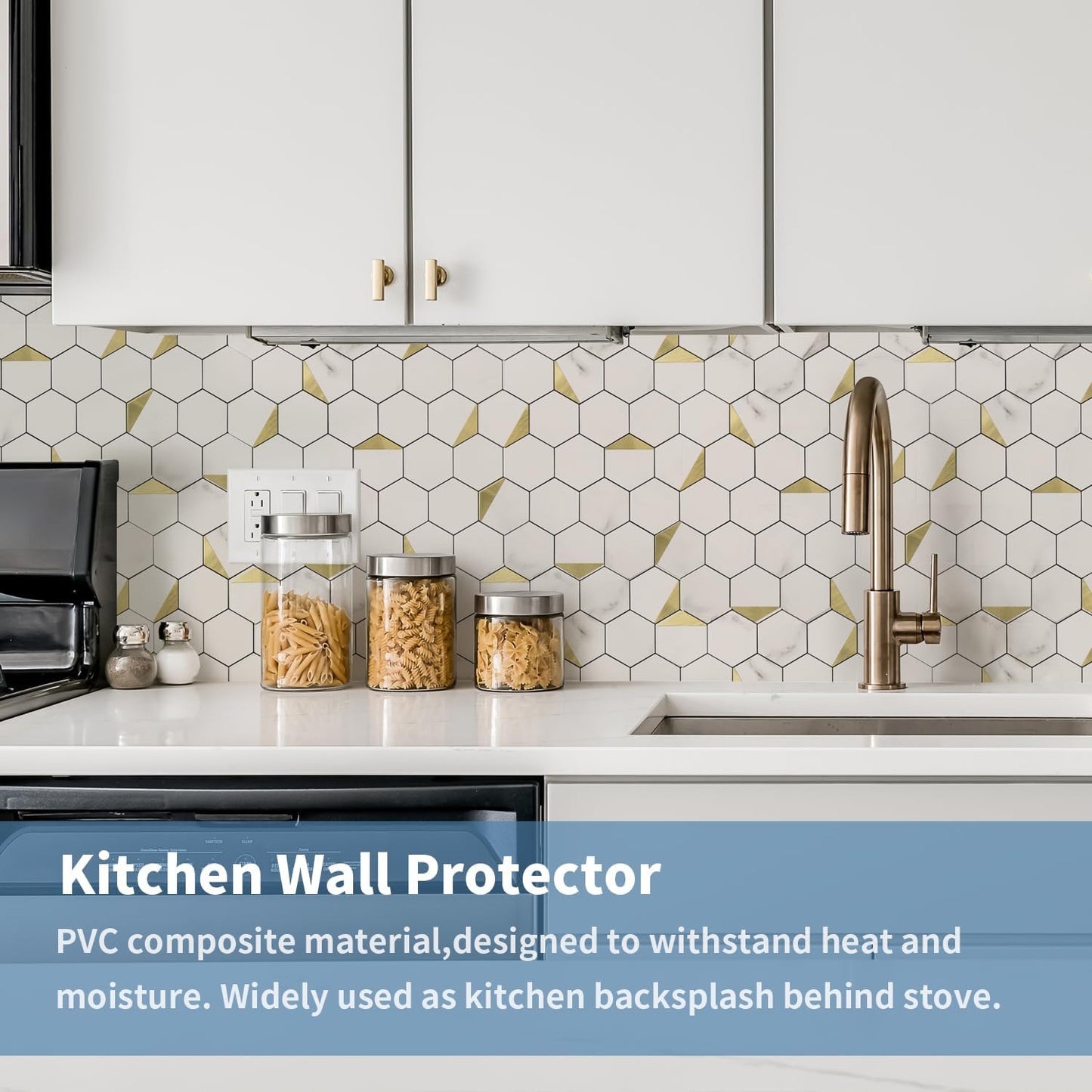 10-Sheet Heavy-Duty Hexagon Peel and Stick Backsplash, Thick Waterproof &Heat Resistant Stick on Wall Tiles, Slate Beige Mosaic for Kitchen & Bathroom, Strong Adhesive Permanent PVC Tiles