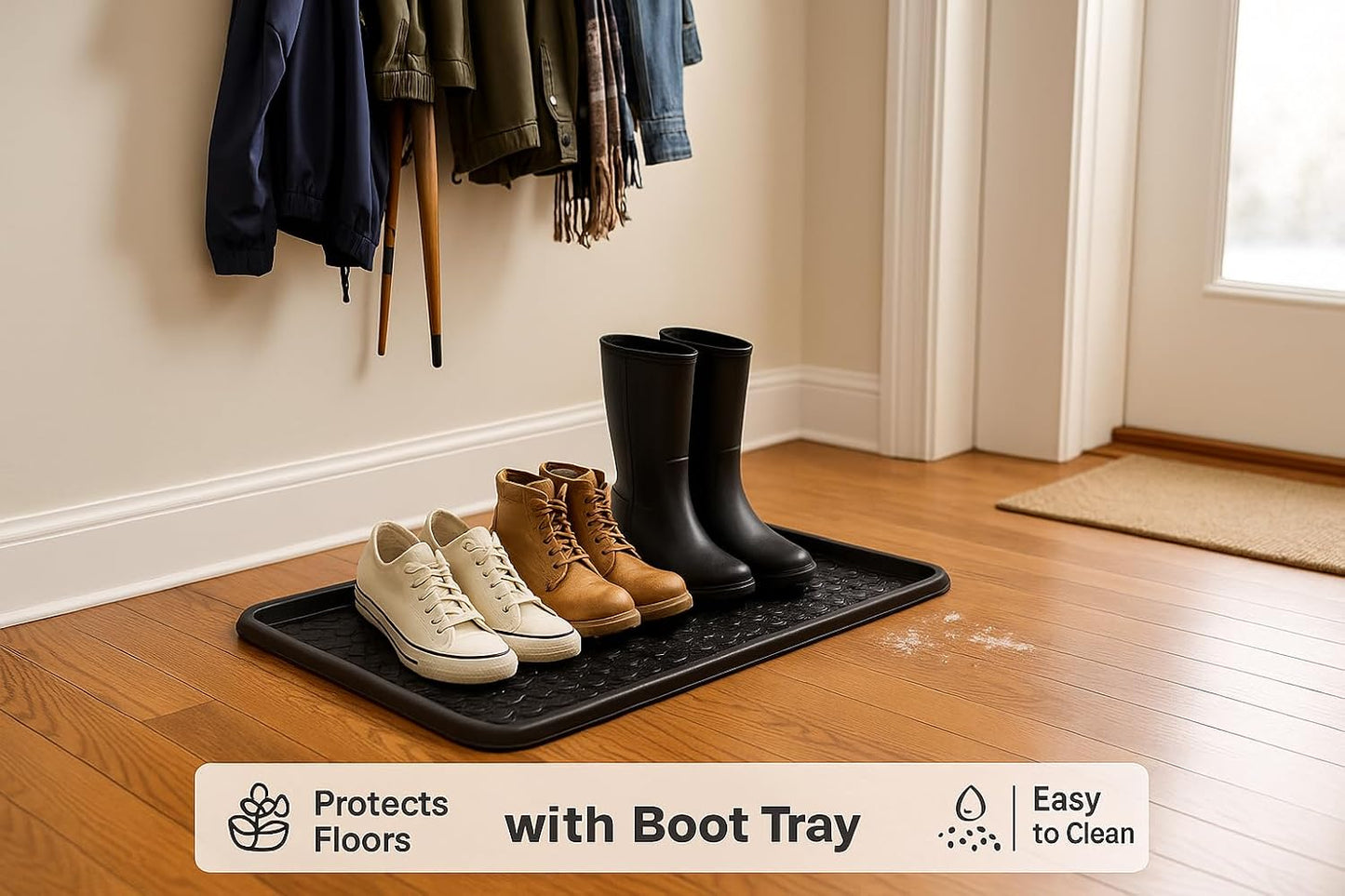 Rubber Boot Tray Scraper Mat – 13/16″ Thick, 32″ × 16″ Heavy-Duty Floor Protection Mat for Shoes, Indoor Outdoor Use