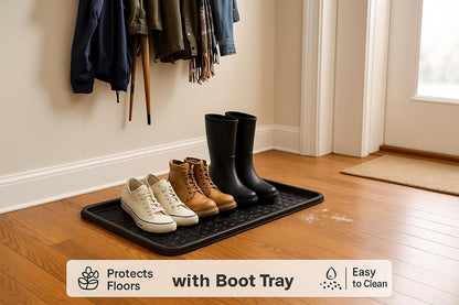Rubber Boot Tray Scraper Mat – 13/16″ Thick, 32″ × 16″ Heavy-Duty Floor Protection Mat for Shoes, Indoor Outdoor Use