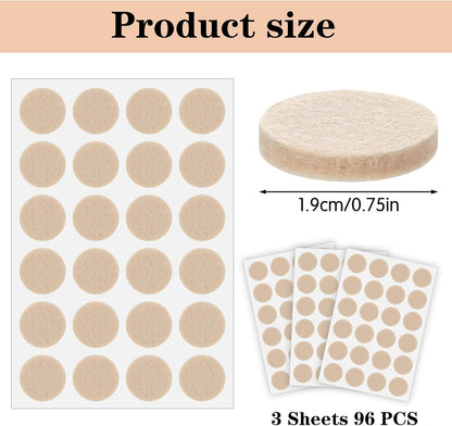 96 Pcs Felt Furniture Pads for Hardwood Floors, Self Adhesive Chair Leg Floor Protectors Non Slip Anti Scratch Felt Pads for Furniture Feet, 3/4" Round, Beige