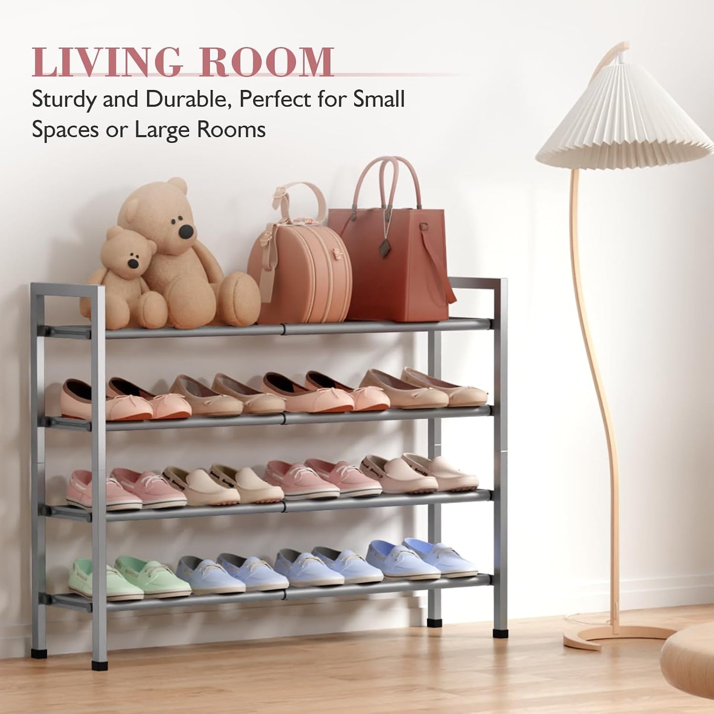 Bumusty 3-Tier Expandable Shoe Rack for Closet, 18“-33” Adjustable Shoe Rack for Small Space, Small Shoe Organizer for Front Door, Sturdy Metal, Black