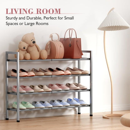 Bumusty 3-Tier Expandable Shoe Rack for Closet, 18“-33” Adjustable Shoe Rack for Small Space, Small Shoe Organizer for Front Door, Sturdy Metal, Black