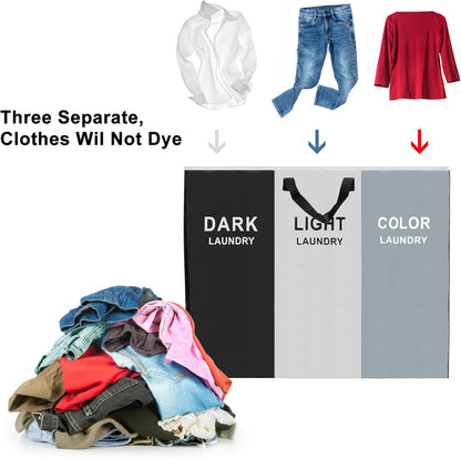 168L Laundry Hamper, Large Blanket Storage Basket Sorter 3 Section Bag Organizer for Dirty Clothes - Toys - Towel,15 X 23 X 28 inch Heavy Duty Laundry Cart Baskets (Black and white gray bag)
