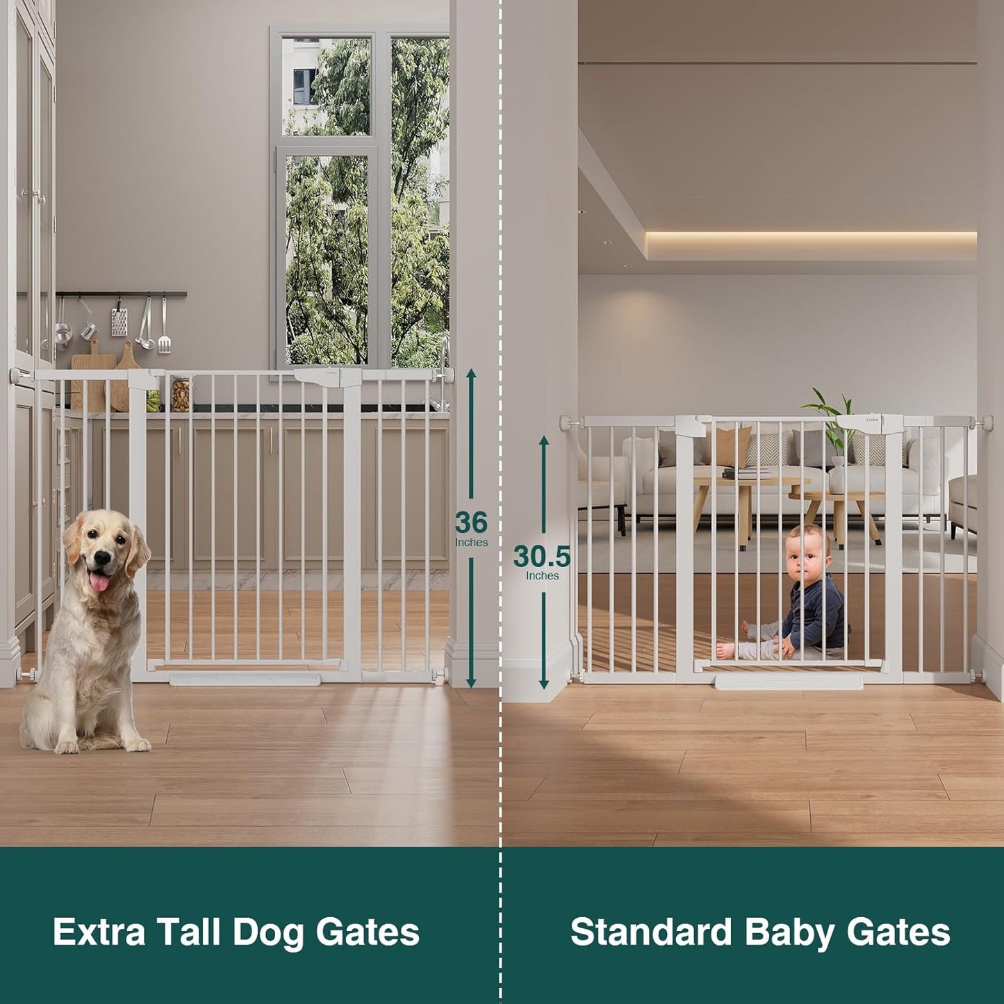 Cumbor 29.7-48" Baby Gate for Stairs, Mom's Choice Awards Winner-Dog Gate for Doorways, Auto Close Safety Pet Gate for Dogs Indoor, Easy Install Pressure Mounted Child Gate with Walk Thru Door, Brown