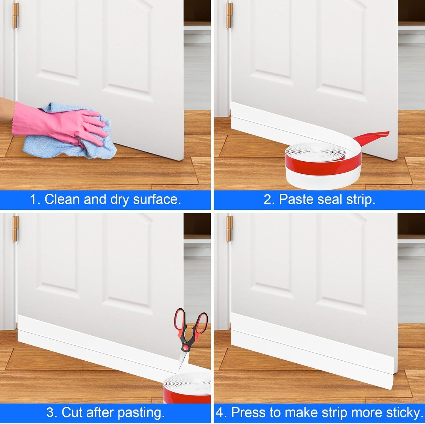 ToLanbbt Weather Stripping Silicone Door Seal Strip 2 in x 20 ft Door Draft Stopper Self Adhesive Door Draft Tape, Side & Bottom Gaps Insulation Strip for Glass Shower Door Sliding Door Window, Black